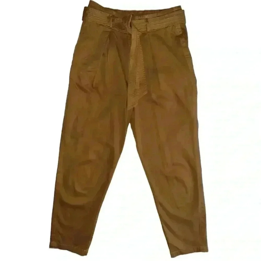 Free People pleated with belt khaki cotton pants size 4